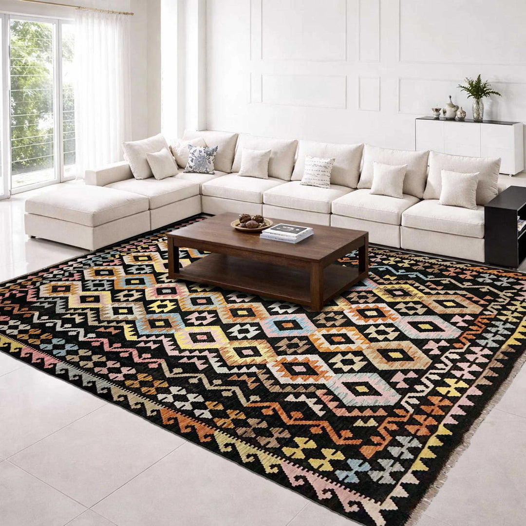 Afghan Vegetable Kilim Rug 6'7" x 9'5" Flat-Weave | No. AL838883