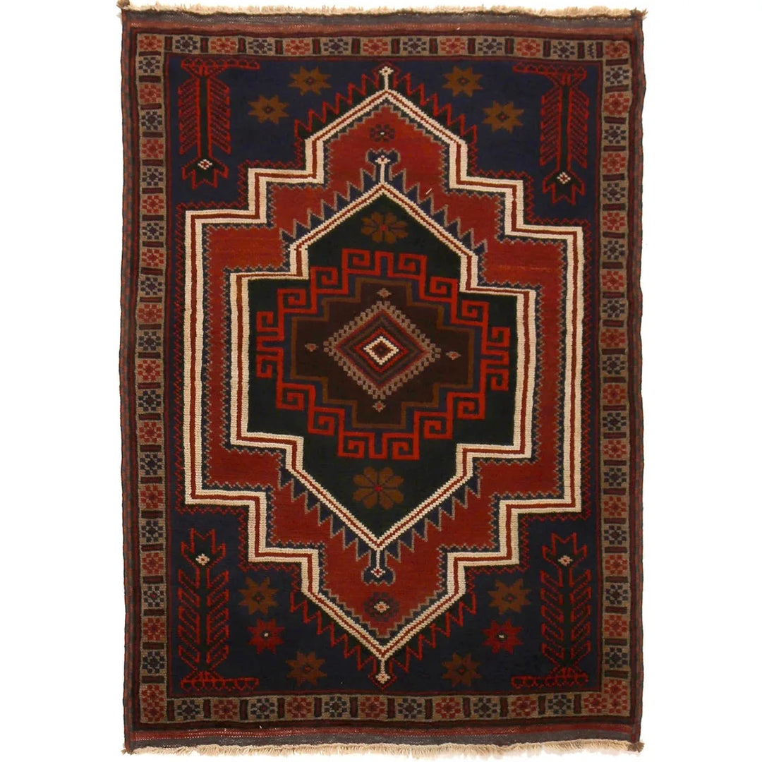 Afghan Baluchi Rug 3' 3" x 4' 10" Hand-Knotted | No. AL83917