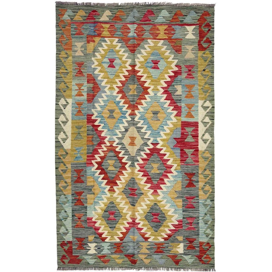 Multicolor Afghan Vegetable Kilim Rug 4' 0" x 6' 10" Flat-Weave | No. AL83959