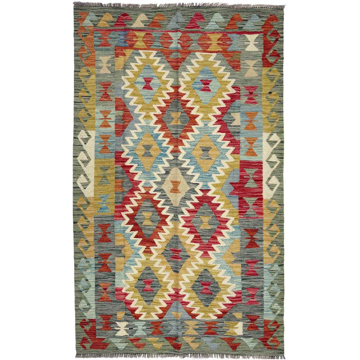 Multicolor Afghan Vegetable Kilim Rug 4' 0" x 6' 10" Flat-Weave | No. AL83959