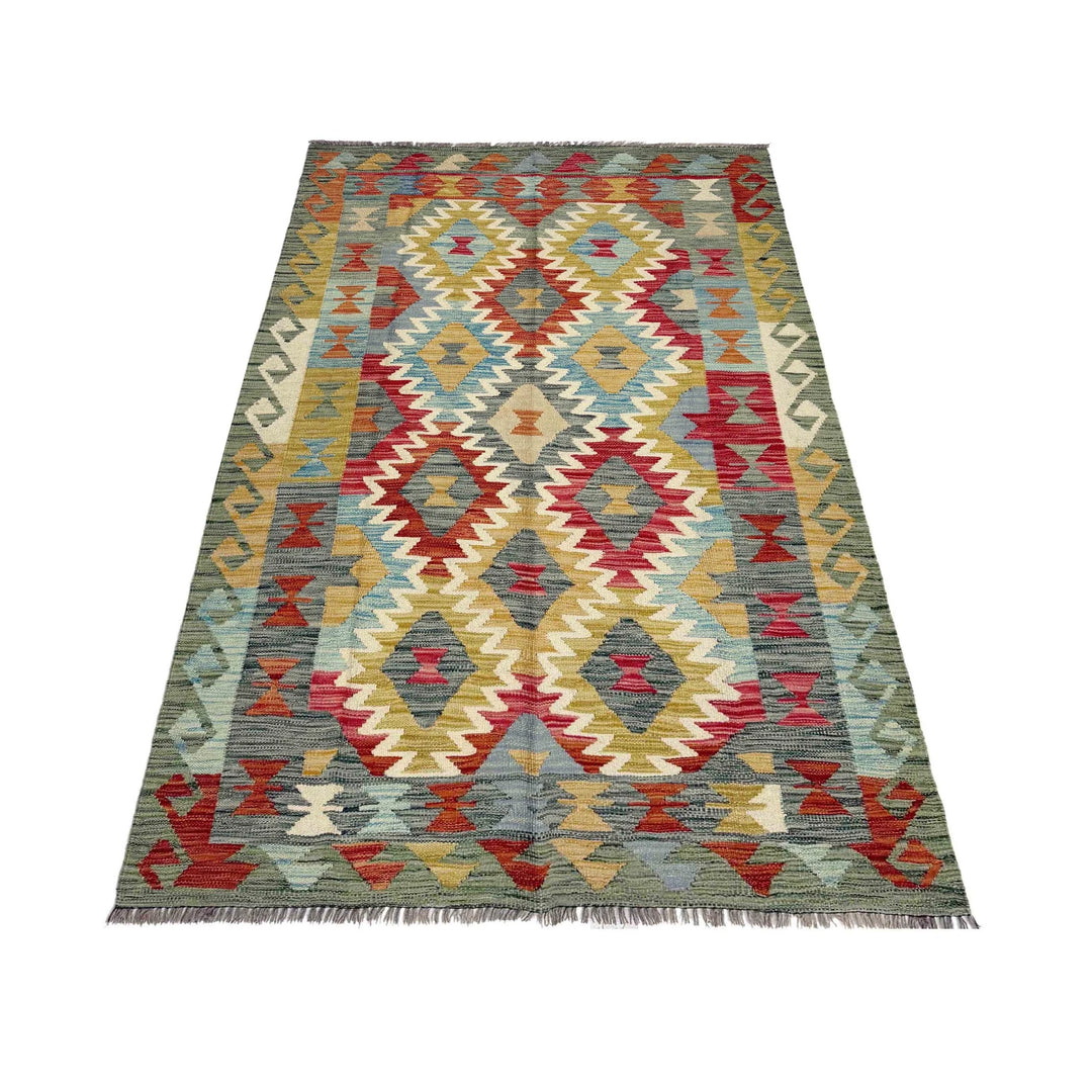 Multicolor Afghan Vegetable Kilim Rug 4' 0" x 6' 10" Flat-Weave | No. AL83959