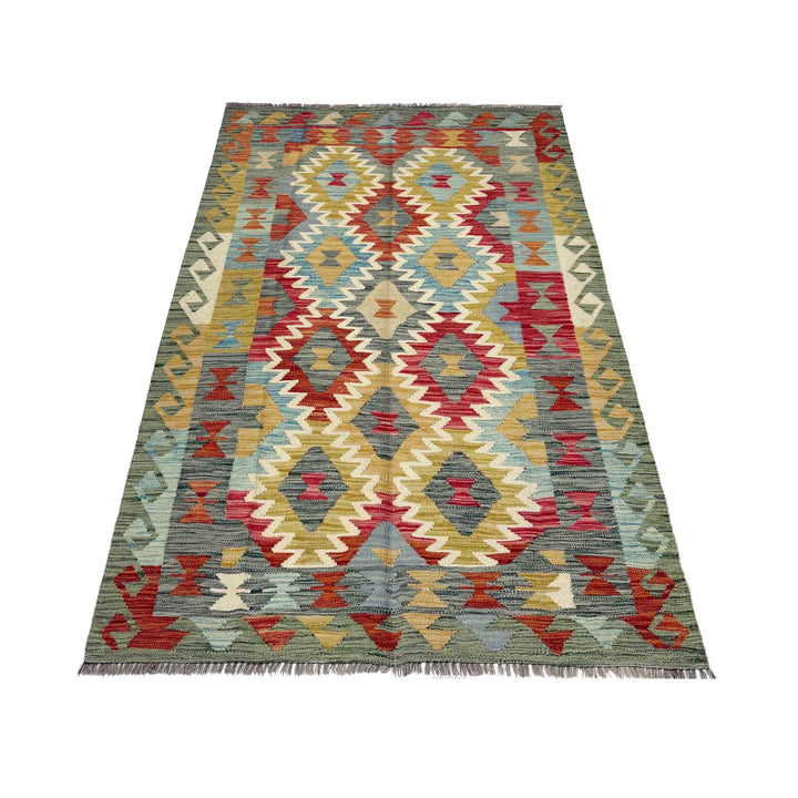 Multicolor Afghan Vegetable Kilim Rug 4' 0" x 6' 10" Flat-Weave | No. AL83959