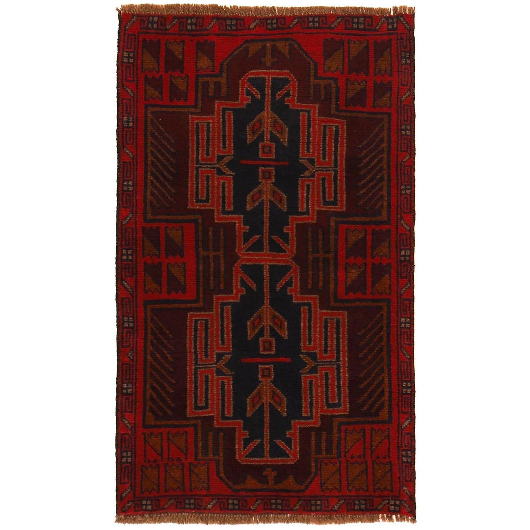 Red Afghan Baluchi Rug 2' 9" x 4' 7" Hand-Knotted | No. AL83989
