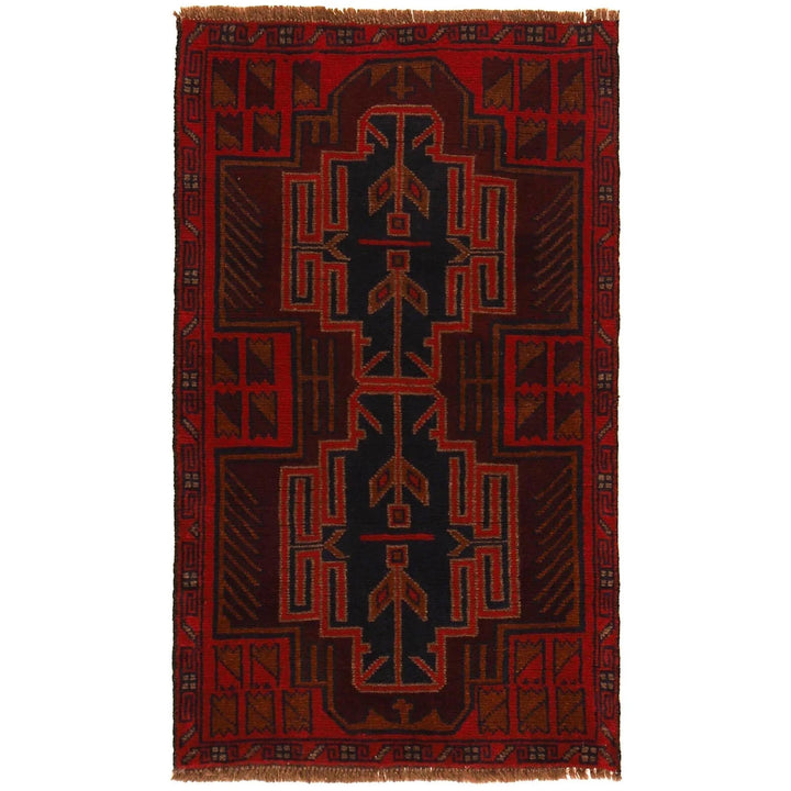 Red Afghan Baluchi Rug 2' 9" x 4' 7" Hand-Knotted | No. AL83989