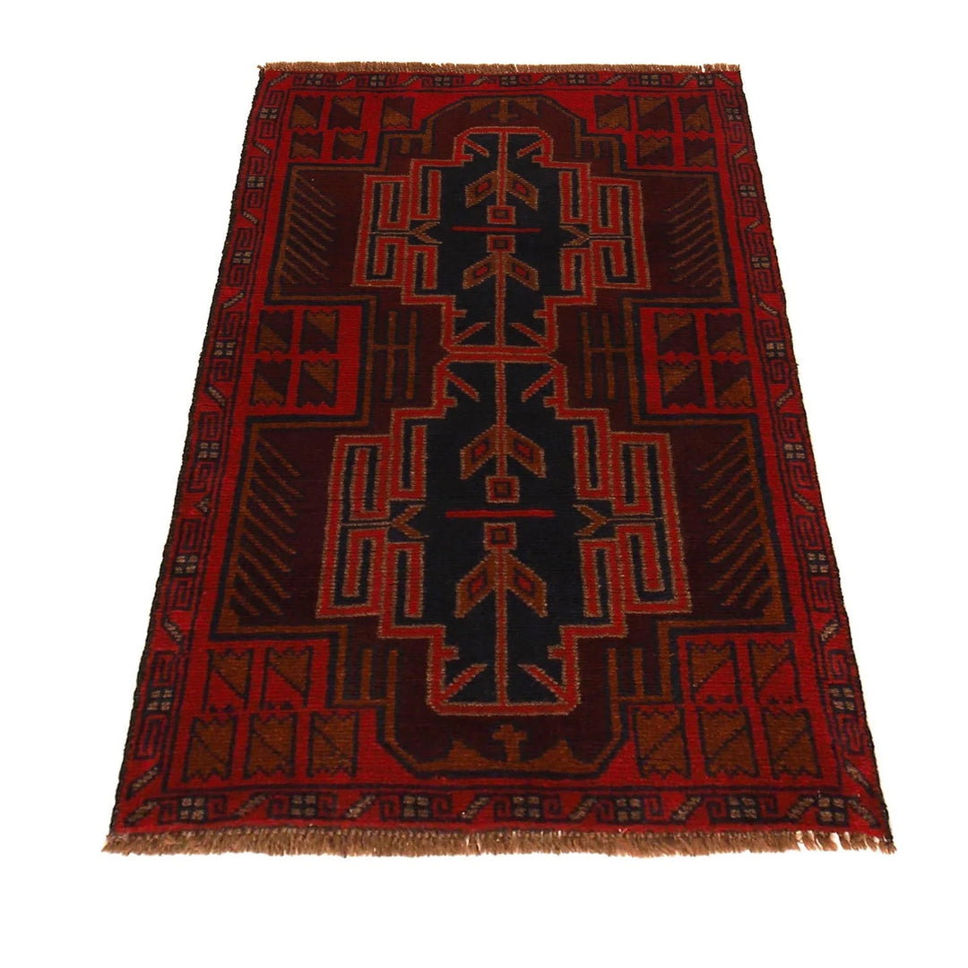 Red Afghan Baluchi Rug 2' 9" x 4' 7" Hand-Knotted | No. AL83989
