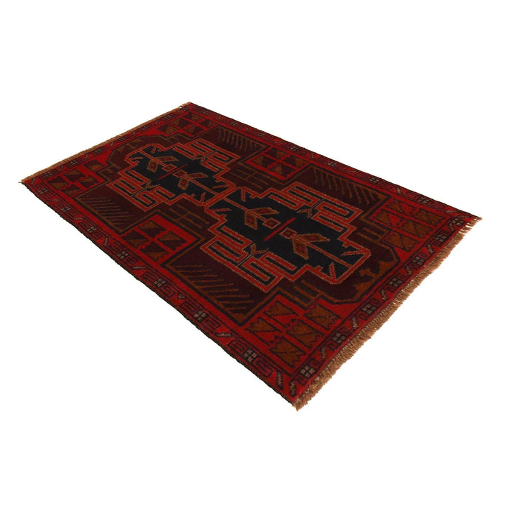 Red Afghan Baluchi Rug 2' 9" x 4' 7" Hand-Knotted | No. AL83989