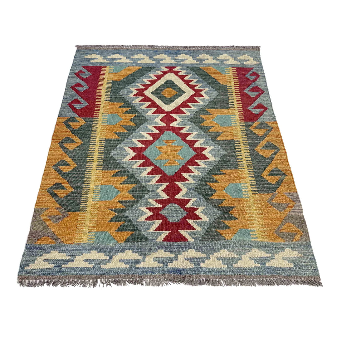 Afghan Vegetable Kilim Rug 2'11" x 4'0" Flat-Weave | No. AL840406