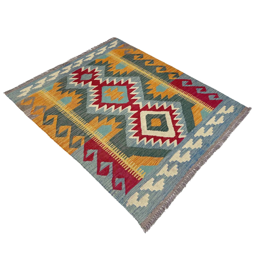 Afghan Vegetable Kilim Rug 2'11" x 4'0" Flat-Weave | No. AL840406