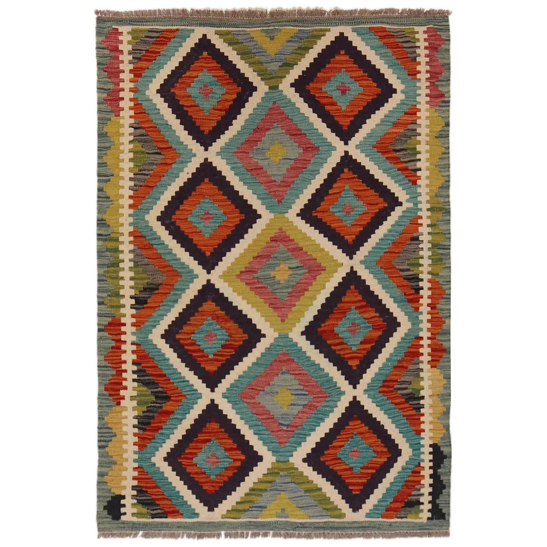 Afghan Kilim Rug 3' 3" x 4' 9" Flat-Weave | No. AL84099