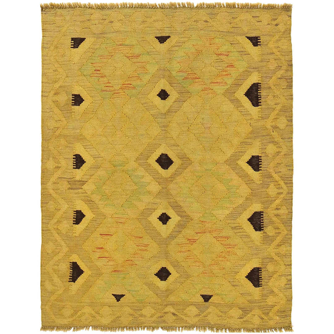 Yellow Afghan Kilim Rug 3' 6" x 4' 7" Flat-Weave | No. AL84120