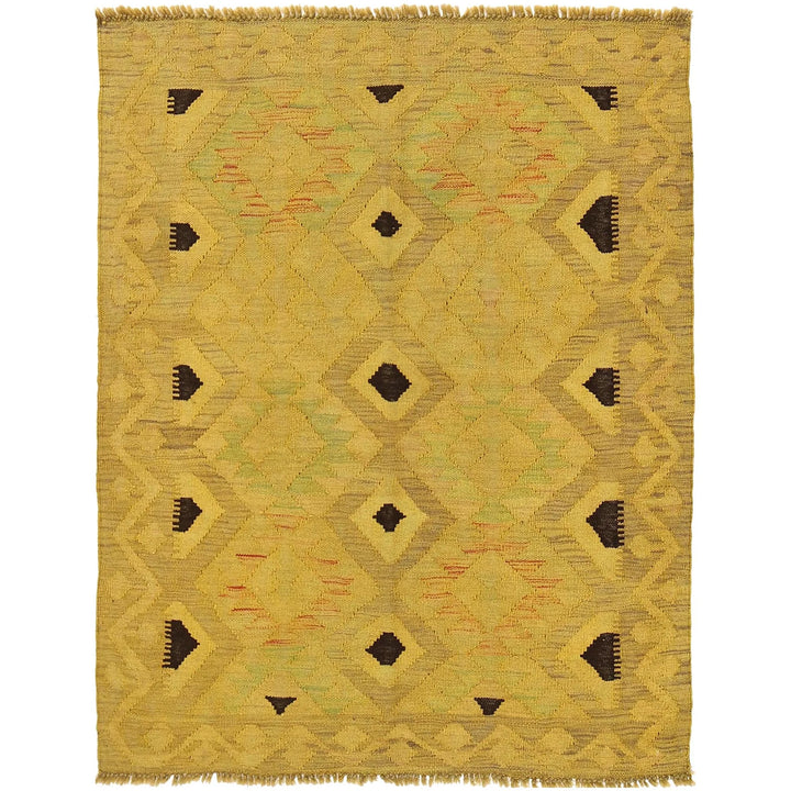 Yellow Afghan Kilim Rug 3' 6" x 4' 7" Flat-Weave | No. AL84120