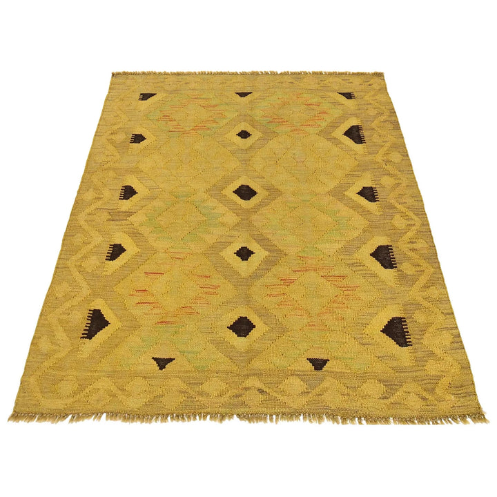 Yellow Afghan Kilim Rug 3' 6" x 4' 7" Flat-Weave | No. AL84120