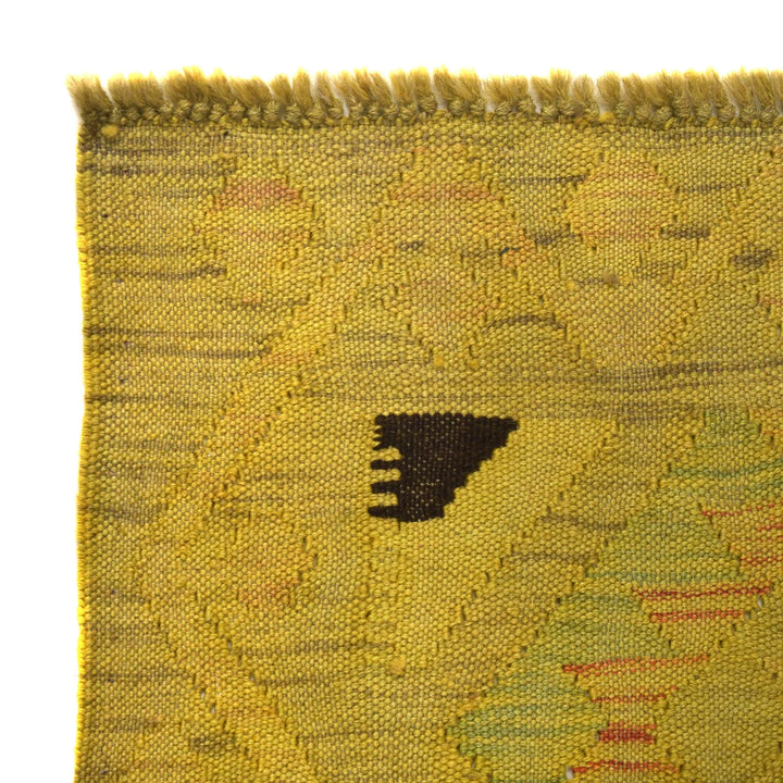 Yellow Afghan Kilim Rug 3' 6" x 4' 7" Flat-Weave | No. AL84120