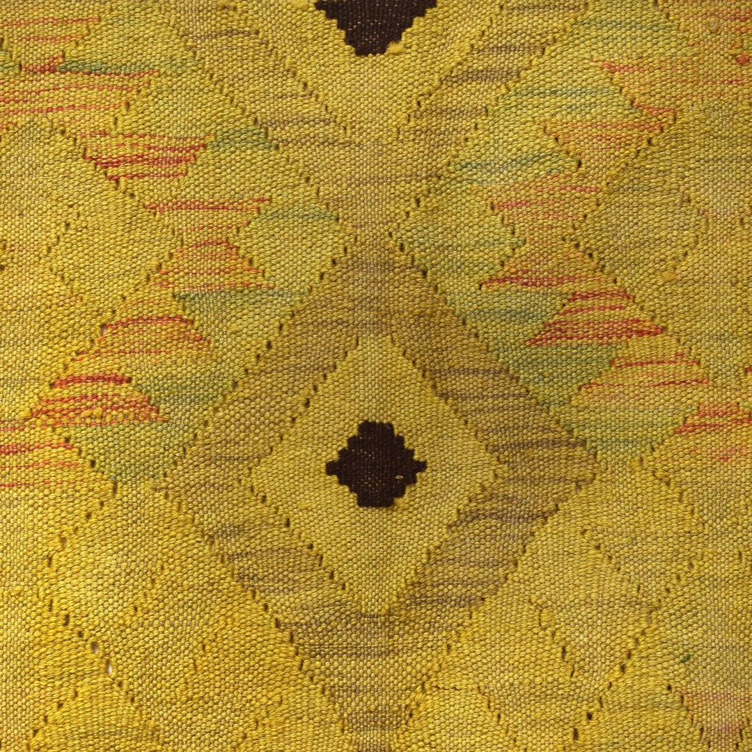 Yellow Afghan Kilim Rug 3' 6" x 4' 7" Flat-Weave | No. AL84120