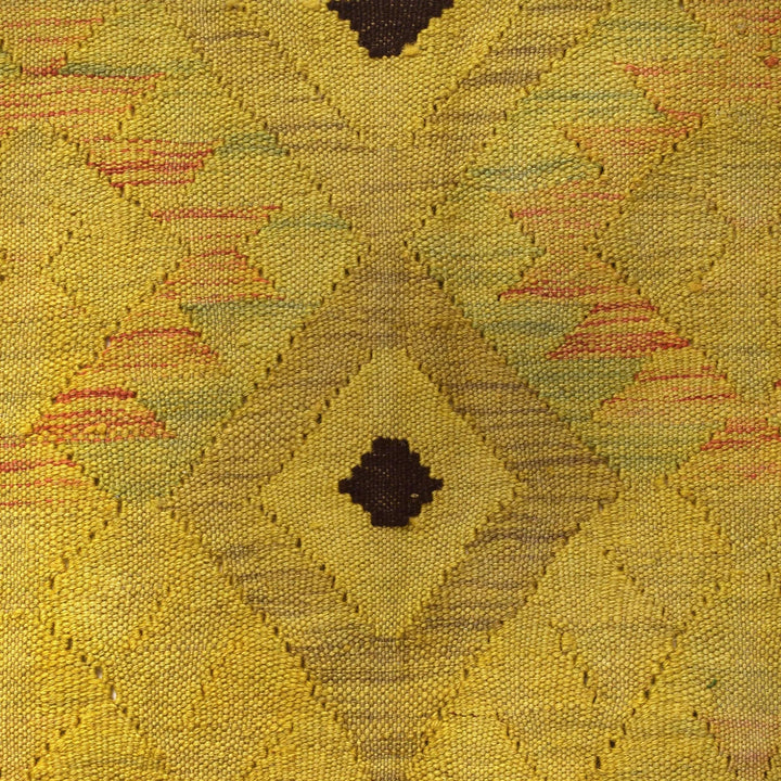 Yellow Afghan Kilim Rug 3' 6" x 4' 7" Flat-Weave | No. AL84120