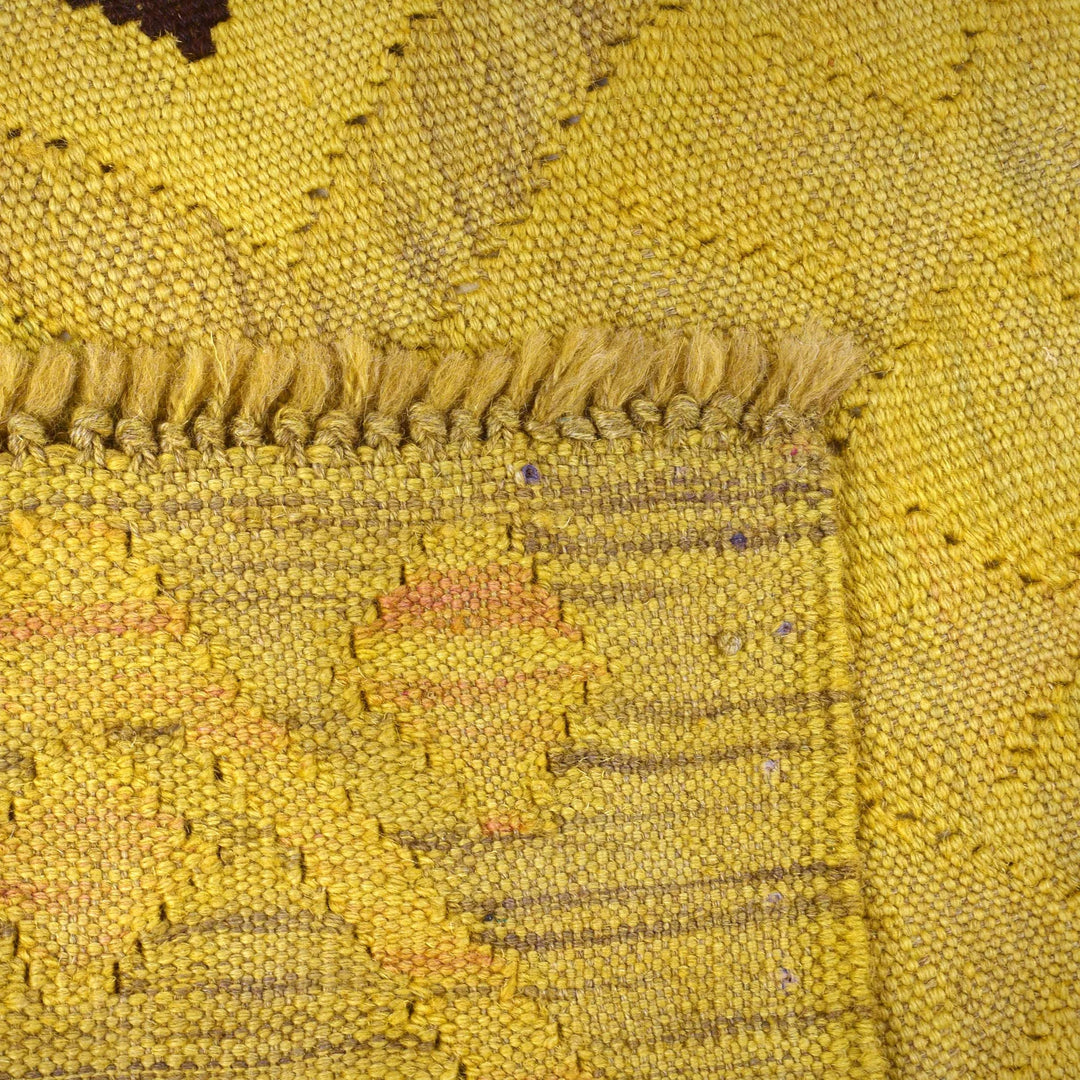 Yellow Afghan Kilim Rug 3' 6" x 4' 7" Flat-Weave | No. AL84120
