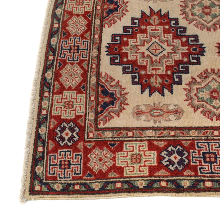Ivory Afghan Kazak Rug 2'9" x 4'1" Hand-Knotted | No. AL84152