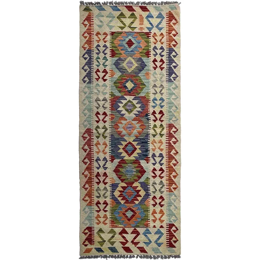 Afghan Vegetable Kilim Rug 2' 6" x 6' 5" Flat-Weave | No. AL84241