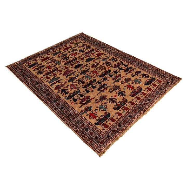 Brown Afghan War Rug 6' 5" x 9' 1" Hand-Knotted | No. AL84255