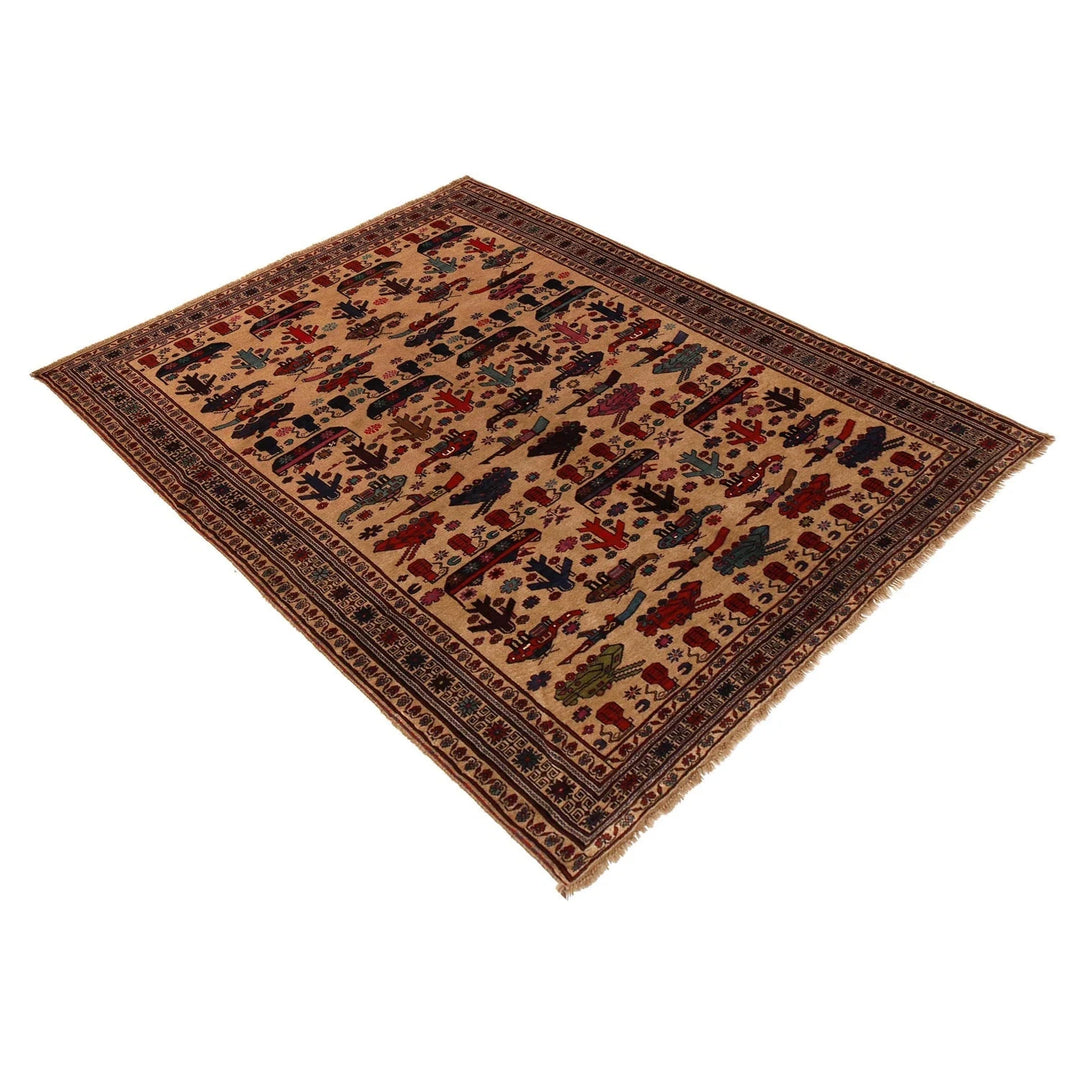 Brown Afghan War Rug 6' 5" x 9' 1" Hand-Knotted | No. AL84255