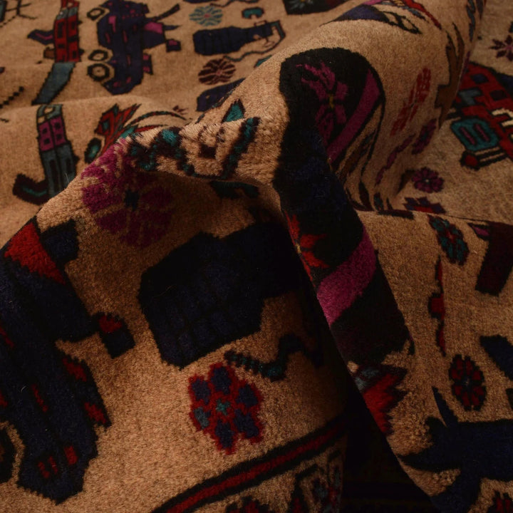 Brown Afghan War Rug 6' 5" x 9' 1" Hand-Knotted | No. AL84255