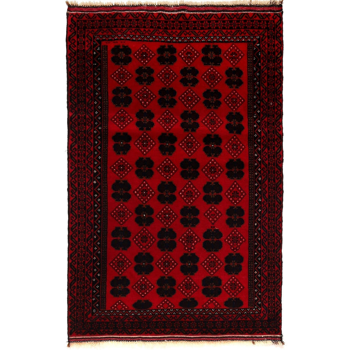 Red Afghan Baluchi Rug 2' 11" x 4' 8" Hand-Knotted | No. AL84278