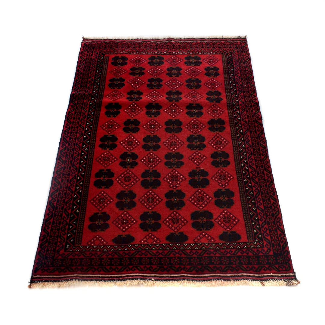Red Afghan Baluchi Rug 2' 11" x 4' 8" Hand-Knotted | No. AL84278