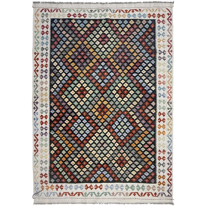 Afghan Kilim Rug 6' 4" x 9' 7" Flat-Weave | No. AL84298