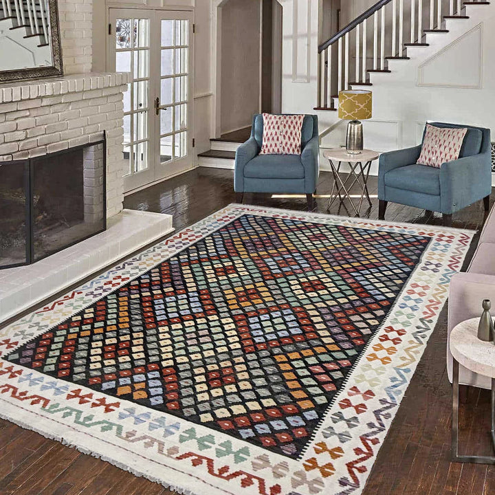 Afghan Kilim Rug 6' 4" x 9' 7" Flat-Weave | No. AL84298