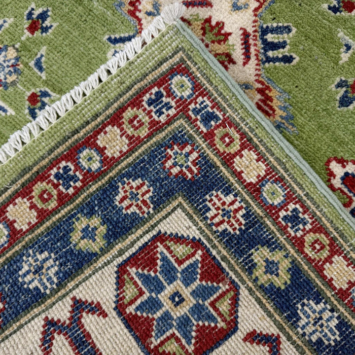 Green Afghan Kazak Rug 5' 7" x 8' 0" Hand-Knotted | No. AL84325