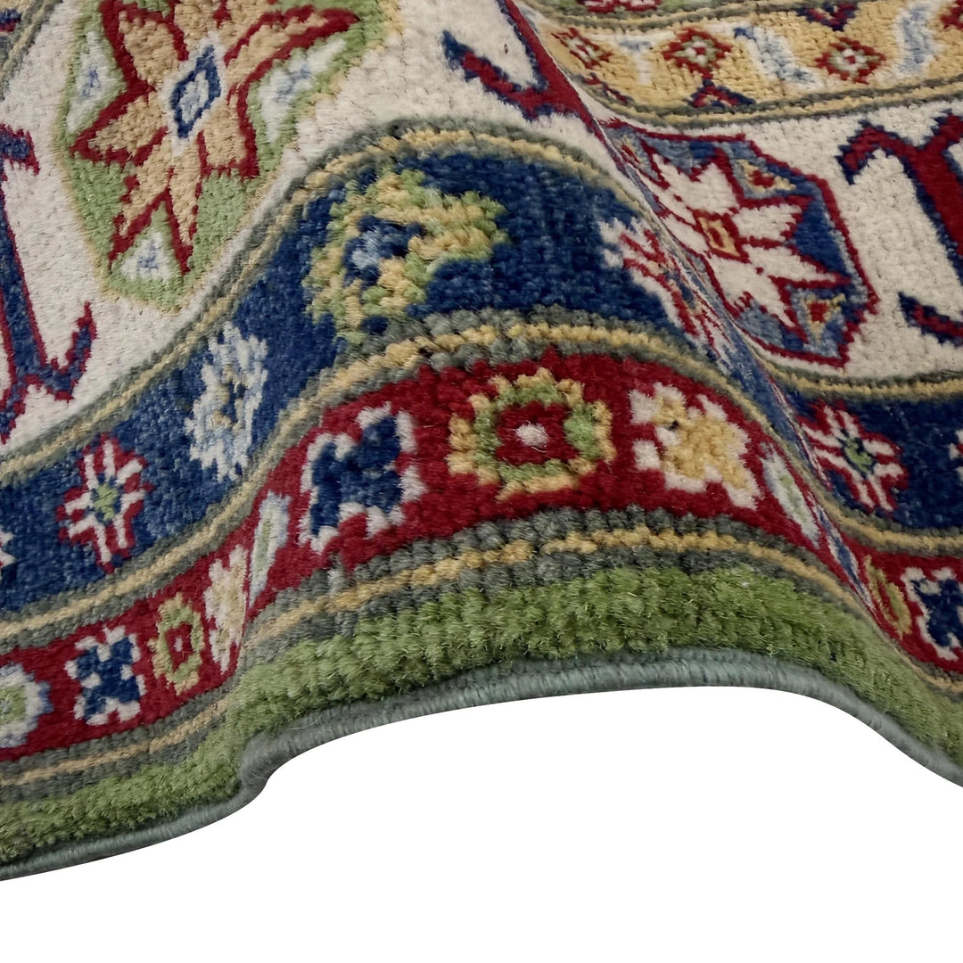 Green Afghan Kazak Rug 5' 7" x 8' 0" Hand-Knotted | No. AL84325
