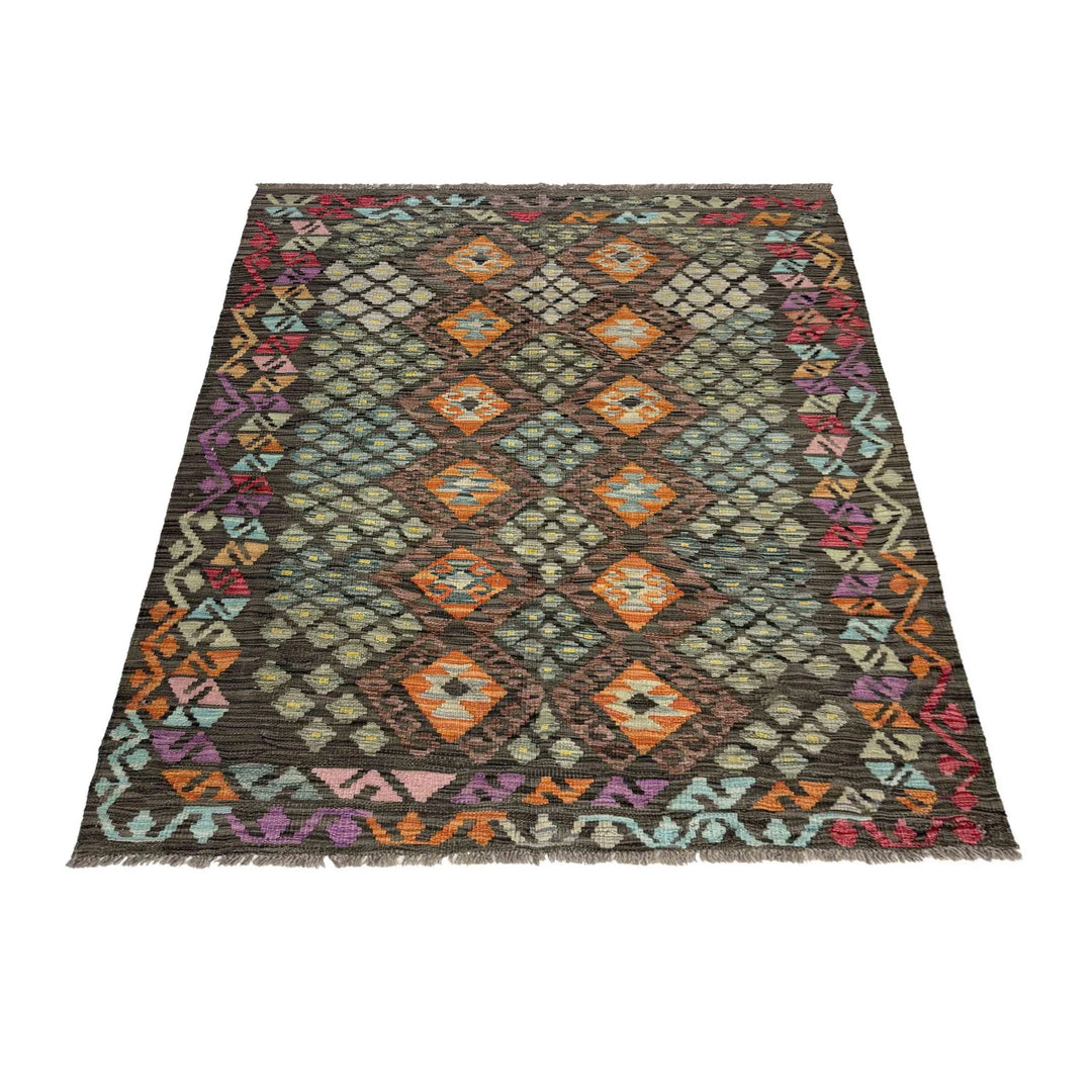 Afghan Vegetable Kilim Rug 4' 3" x 5' 10" Flat-Weave | No. AL844862