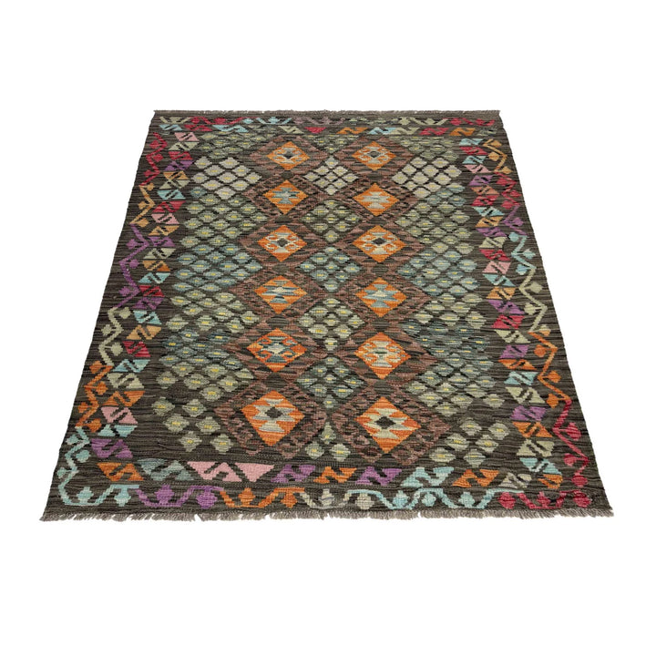 Afghan Vegetable Kilim Rug 4' 3" x 5' 10" Flat-Weave | No. AL844862