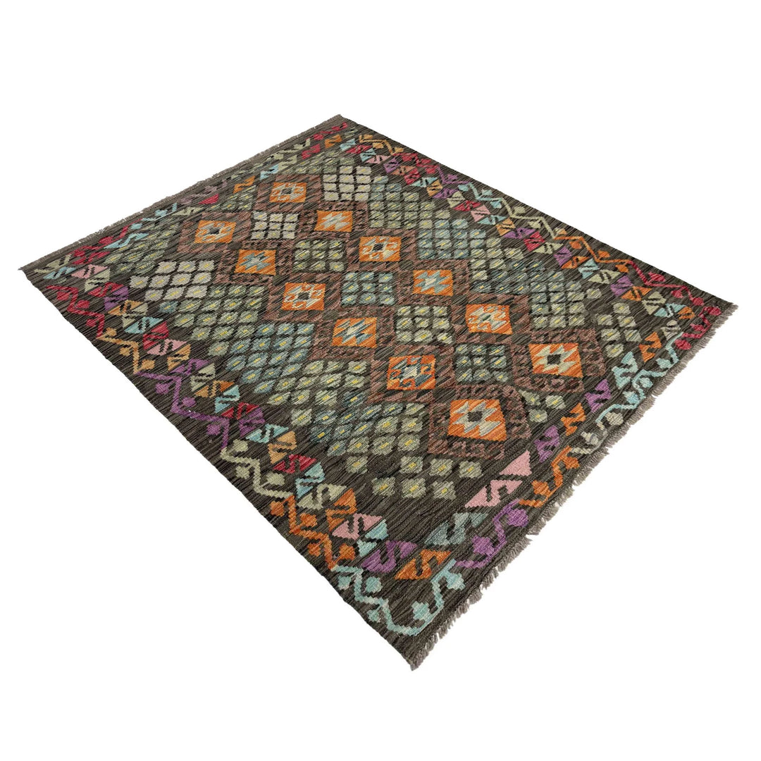 Afghan Vegetable Kilim Rug 4' 3" x 5' 10" Flat-Weave | No. AL844862