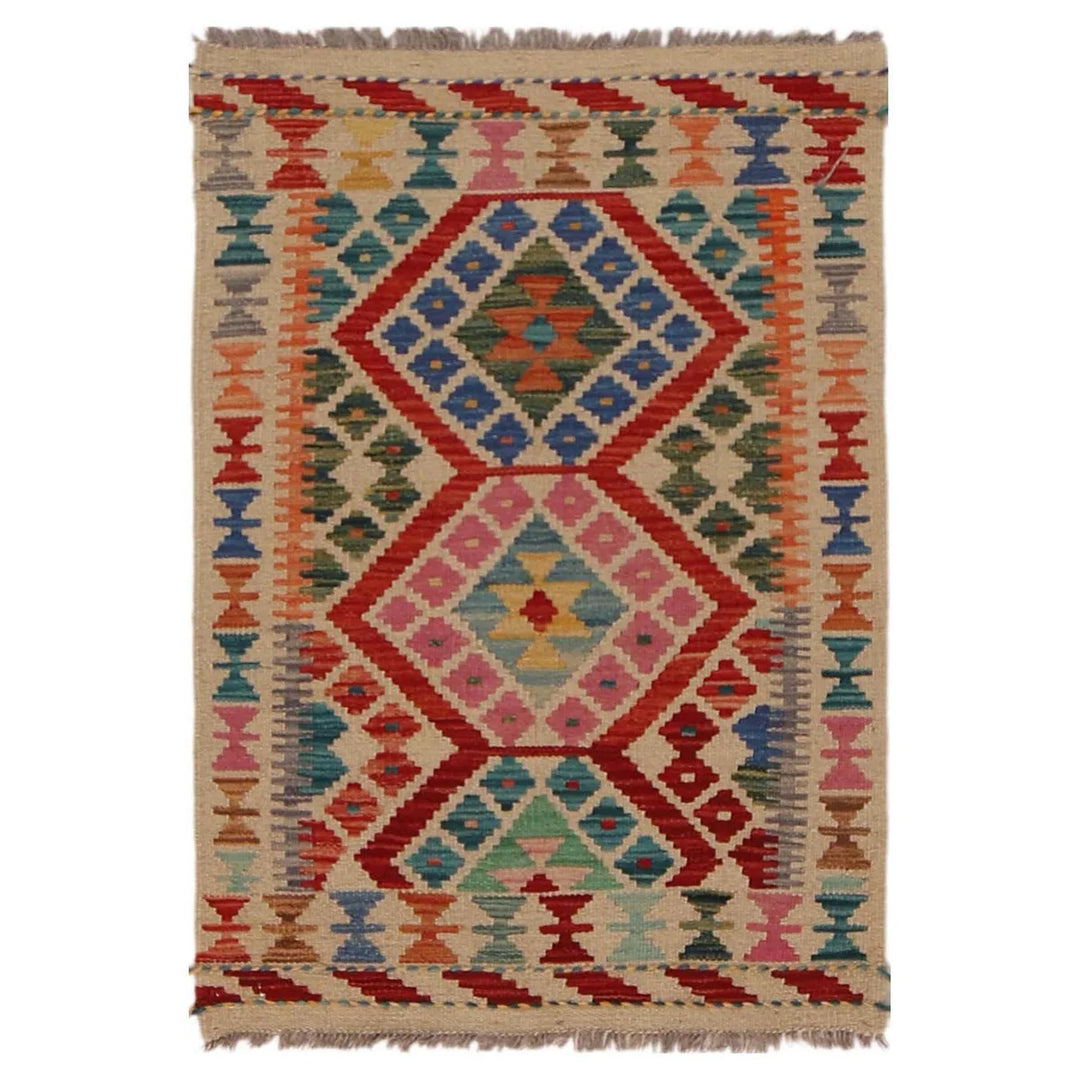 Afghan Chobi Kilim Rug 2' 0" x 3' 1" Flat-Weave | No. AL84489