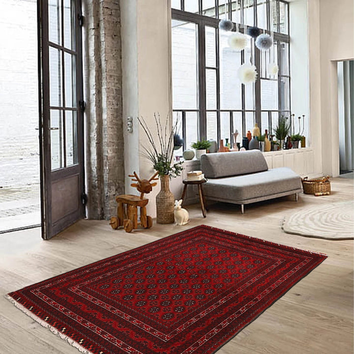 Burgundy Afghan Khoja Roshnai Rug 3' 3" x 5' 1" Hand-Knotted | No. AL844974