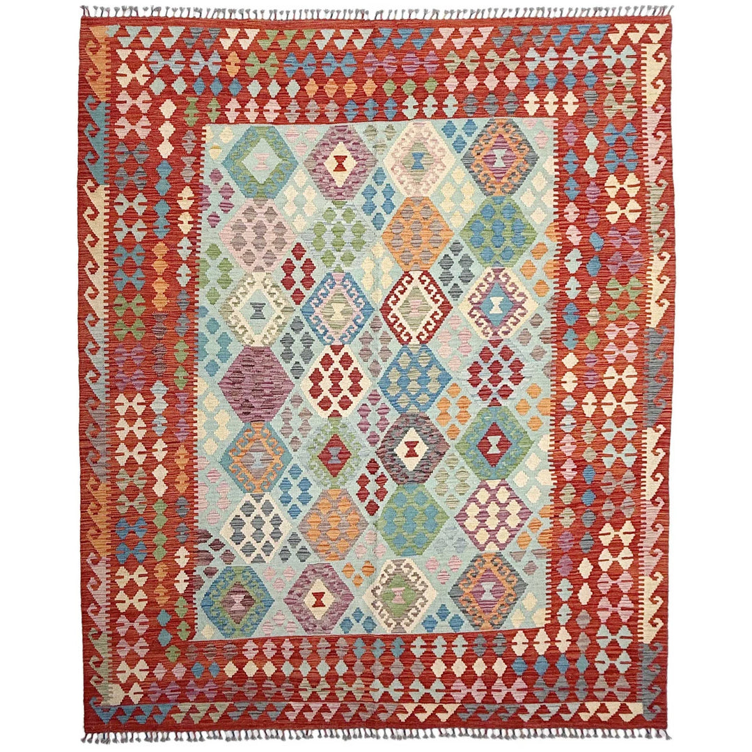 Afghan Vegetable Kilim Rug 7'3" x 9'9" Flat-Weave | No. AL84507