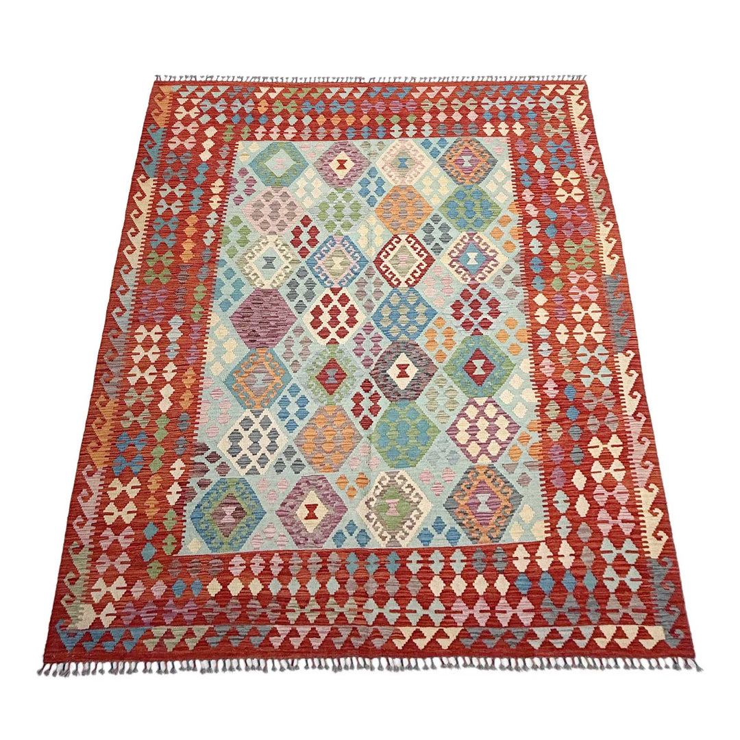 Afghan Vegetable Kilim Rug 7'3" x 9'9" Flat-Weave | No. AL84507
