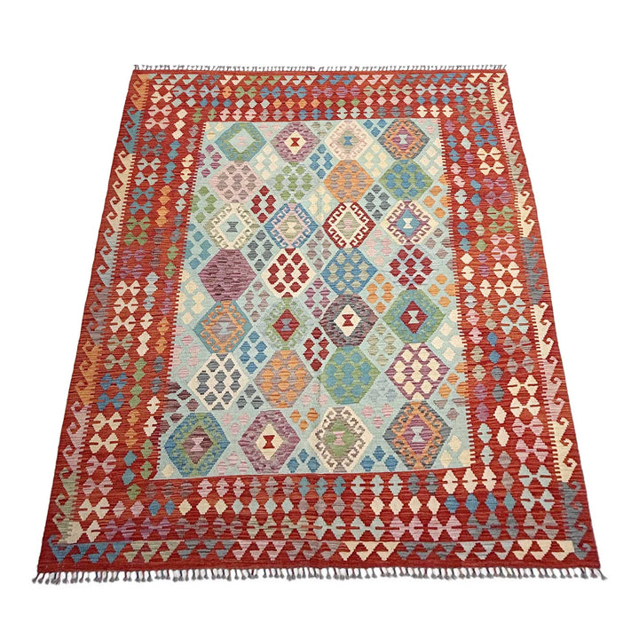 Afghan Vegetable Kilim Rug 7'3" x 9'9" Flat-Weave | No. AL84507