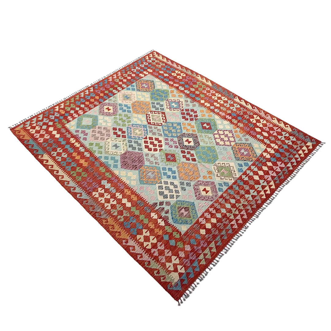 Afghan Vegetable Kilim Rug 7'3" x 9'9" Flat-Weave | No. AL84507