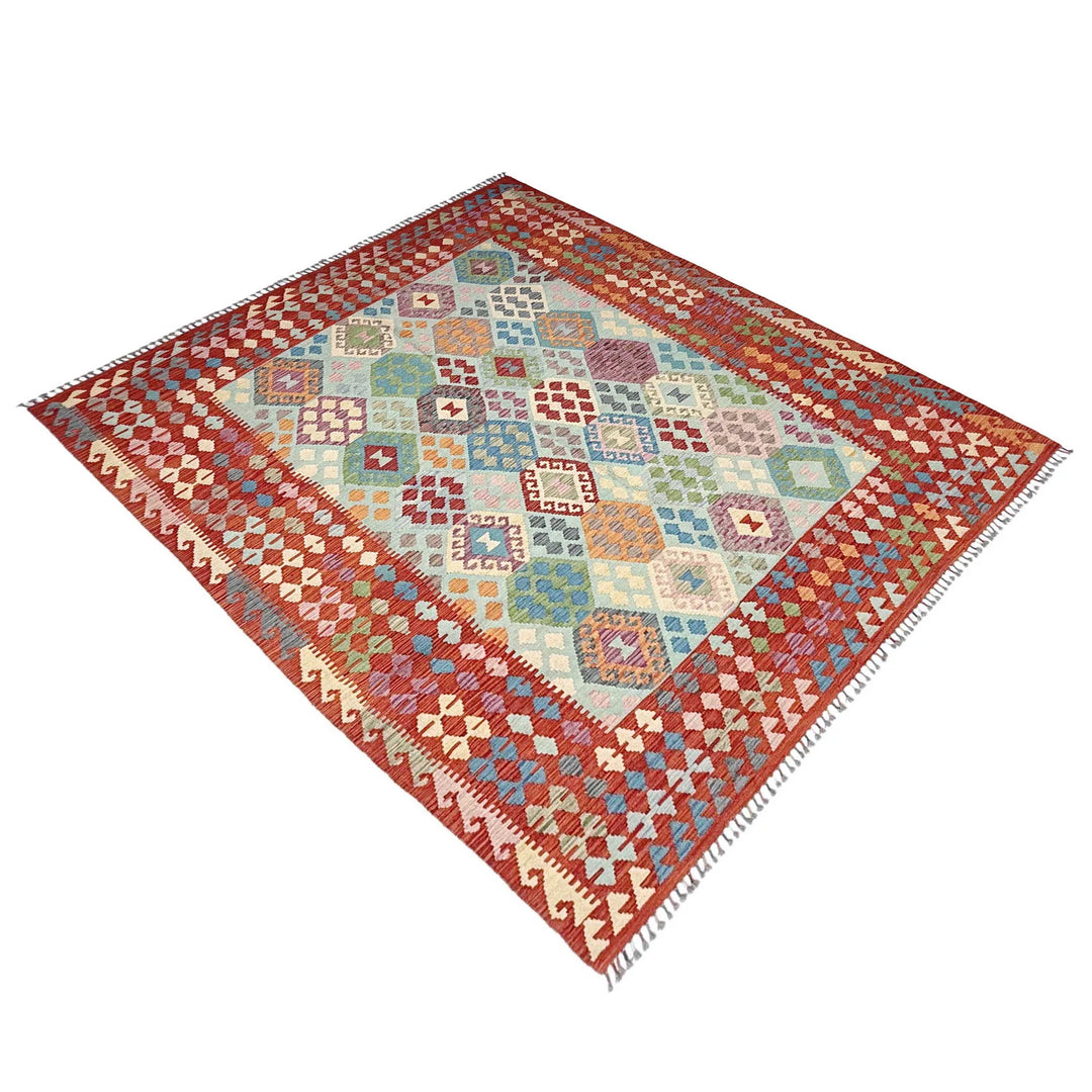 Afghan Vegetable Kilim Rug 7'3" x 9'9" Flat-Weave | No. AL84507