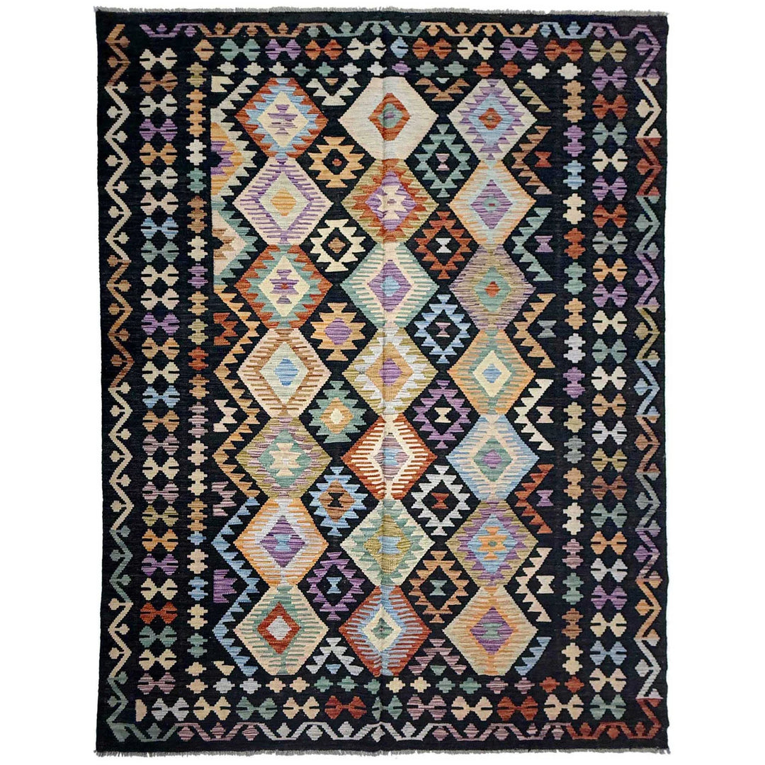 Afghan Vegetable Kilim Rug 6' 7" x 9' 7" Flat-Weave | No. AL845286