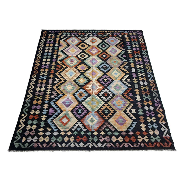 Afghan Vegetable Kilim Rug 6' 7" x 9' 7" Flat-Weave | No. AL845286