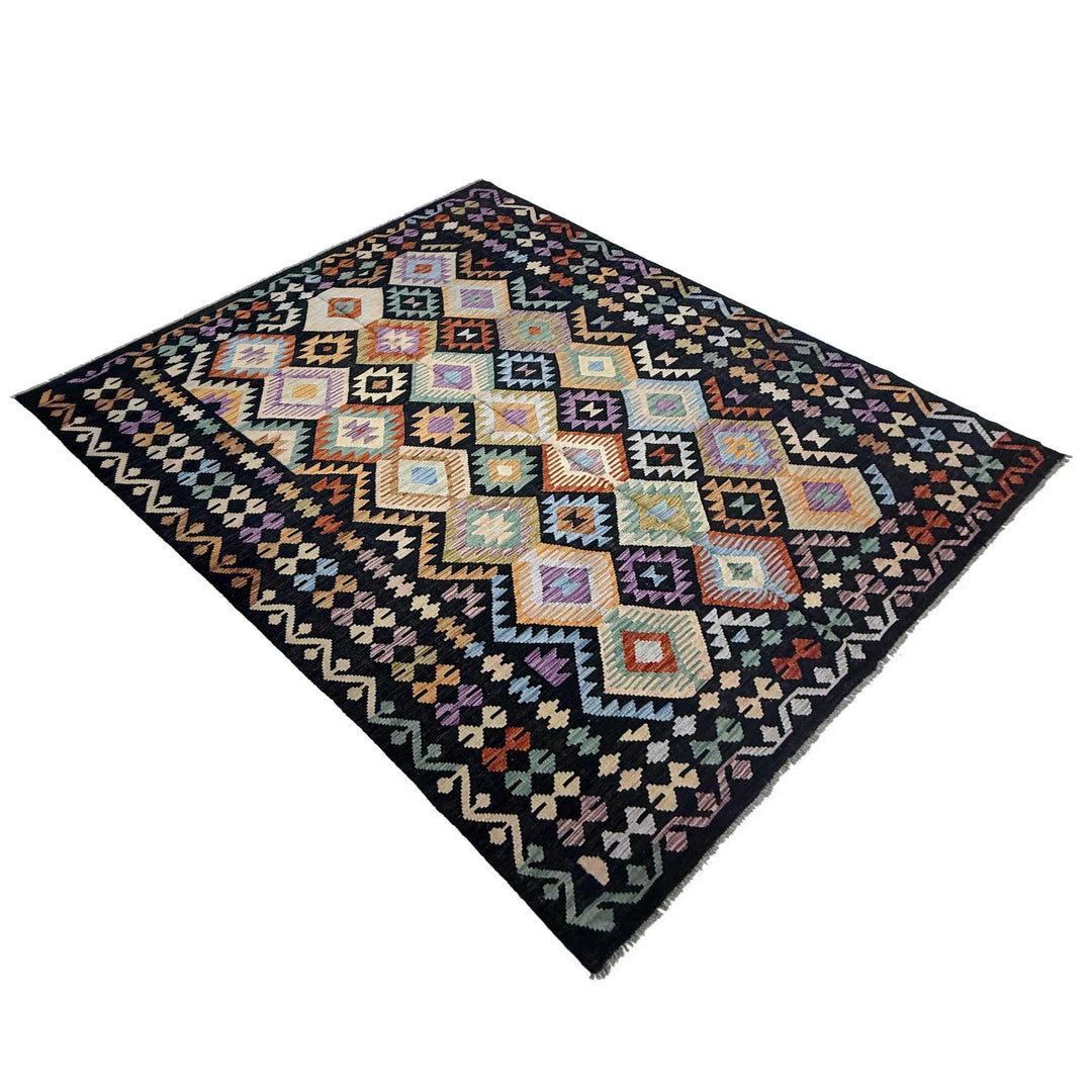 Afghan Vegetable Kilim Rug 6' 7" x 9' 7" Flat-Weave | No. AL845286