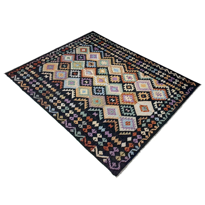 Afghan Vegetable Kilim Rug 6' 7" x 9' 7" Flat-Weave | No. AL845286