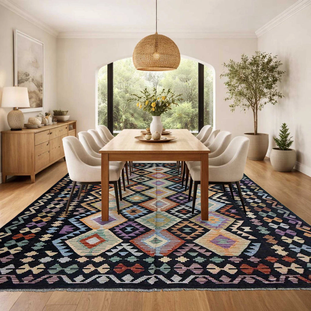 Afghan Vegetable Kilim Rug 6' 7" x 9' 7" Flat-Weave | No. AL845286