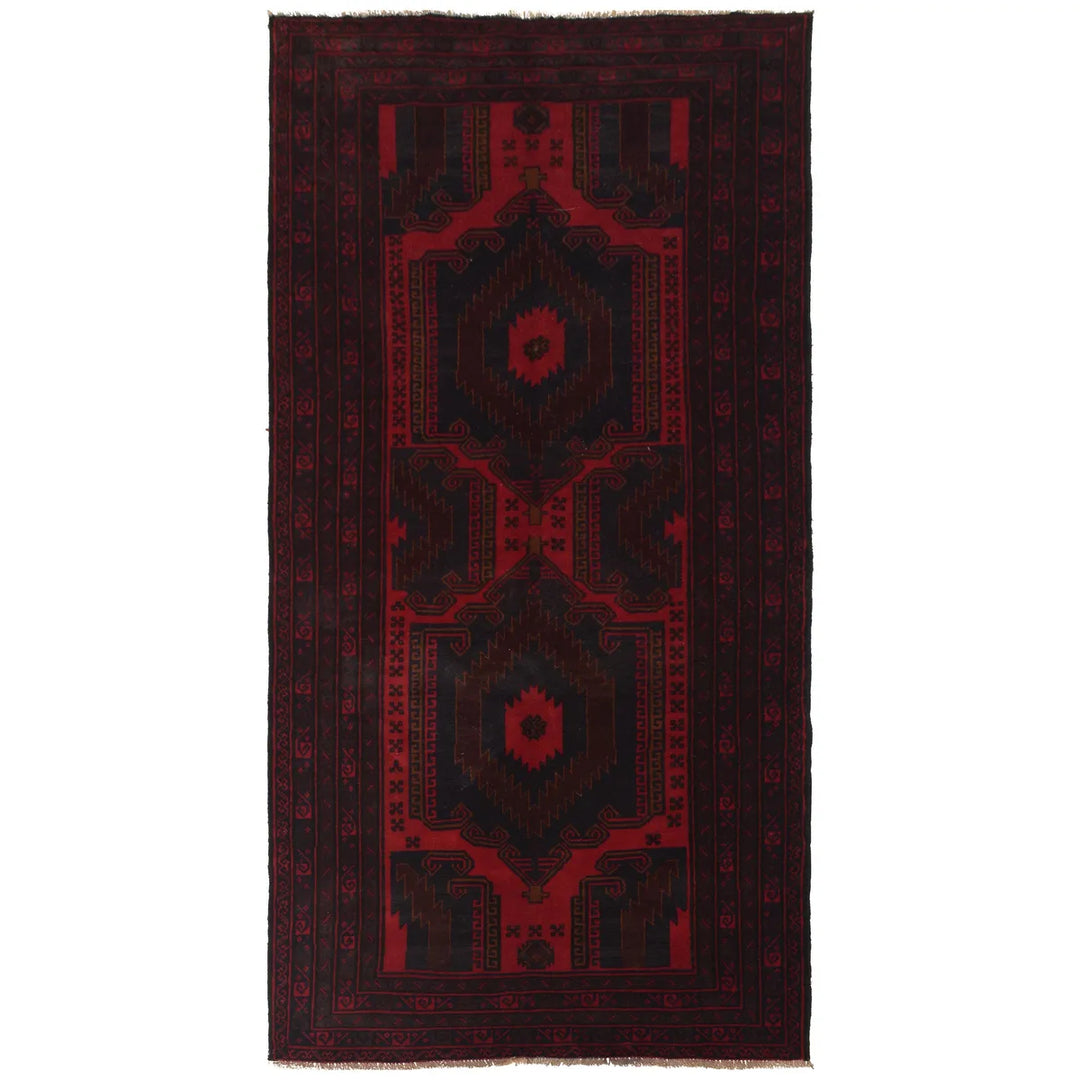 Red Afghan Baluchi Rug 4' 1" x 8' 1" Hand-Knotted | No. AL84581