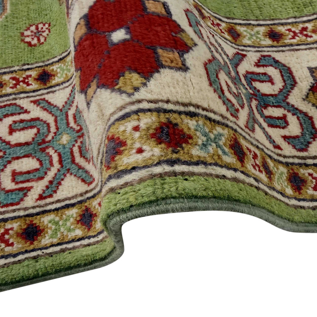 Green Afghan Kazak Rug 4' 11" x 6' 4" Hand-Knotted | No. AL84629