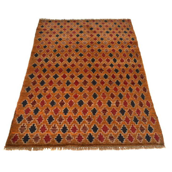 Orange Afghan Baluchi Rug 3' 7" x 6' 6" Hand-Knotted | No. AL84648