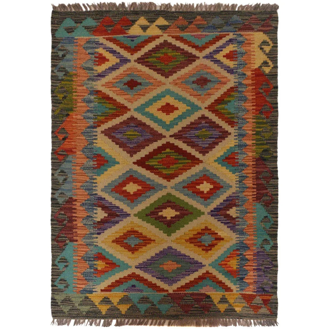 Afghan Kilim Rug 2' 8" x 4' 2" Flat-Weave | No. AL84664